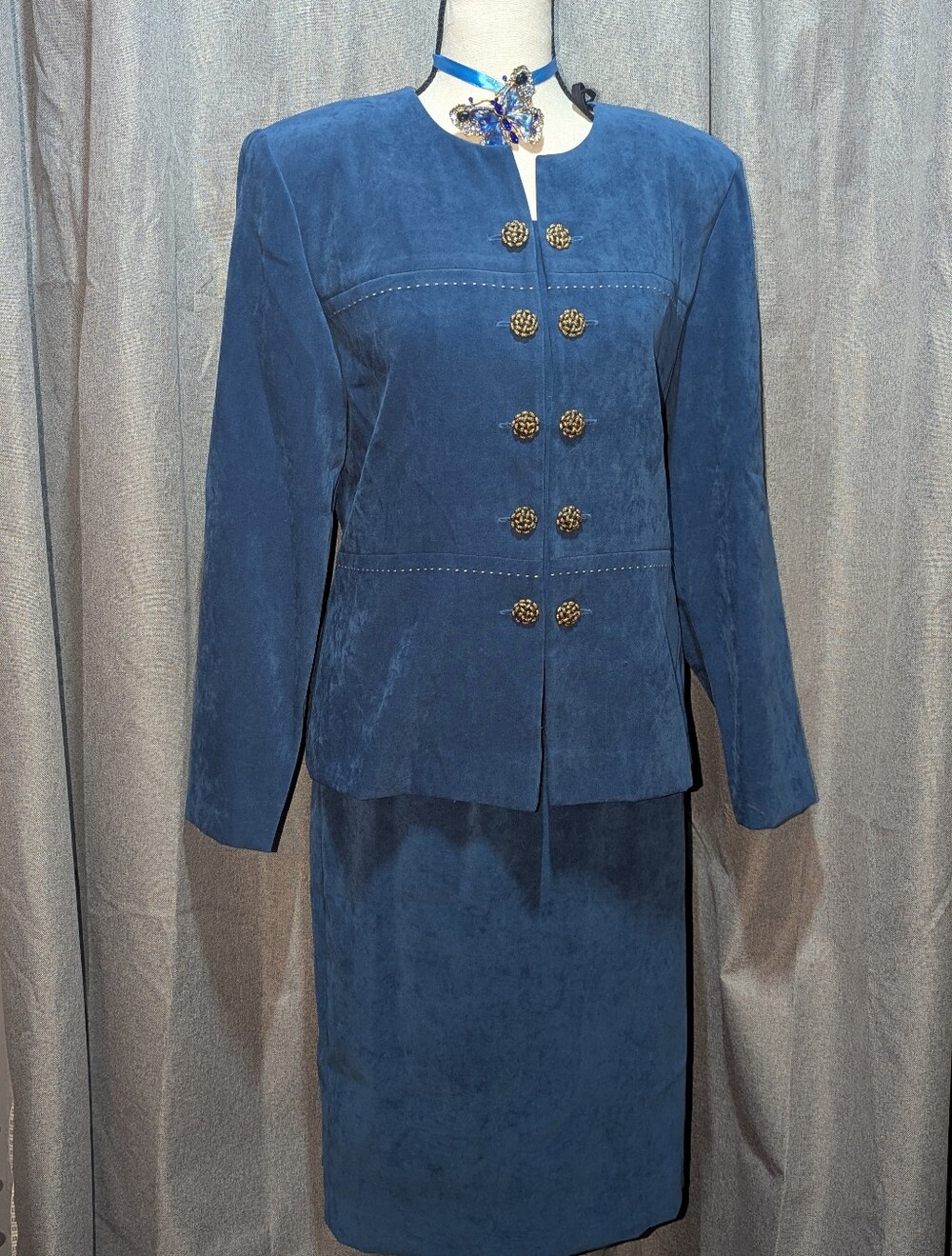 LESLIE FAY Faux Suede Feel Long Sleeve Jacket & Skirt Set 6P